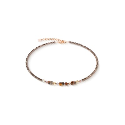 Collier Coeur de Lion Princess Earth Glow en acier, métal doré rose, oeil de tigre, cristaux Swarovski et strass