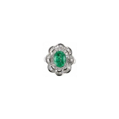 Bague Fleur en or blanc, émeraude et diamant