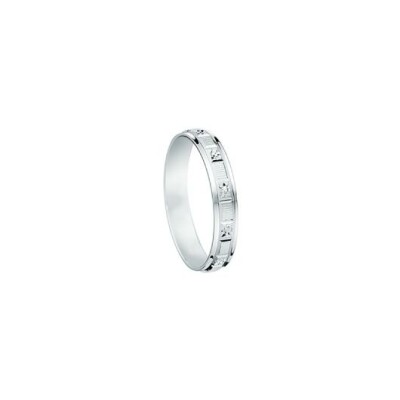 Alliance en or blanc et diamant, finition matée