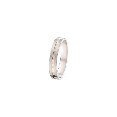 Alliance en or rose, or blanc et diamant, finition brossée