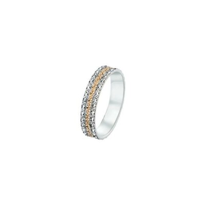 Alliance en or jaune, or blanc et diamant