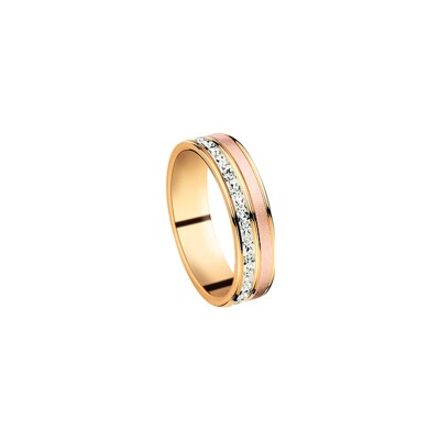 Alliance en or jaune, or blanc, or rose et diamant
