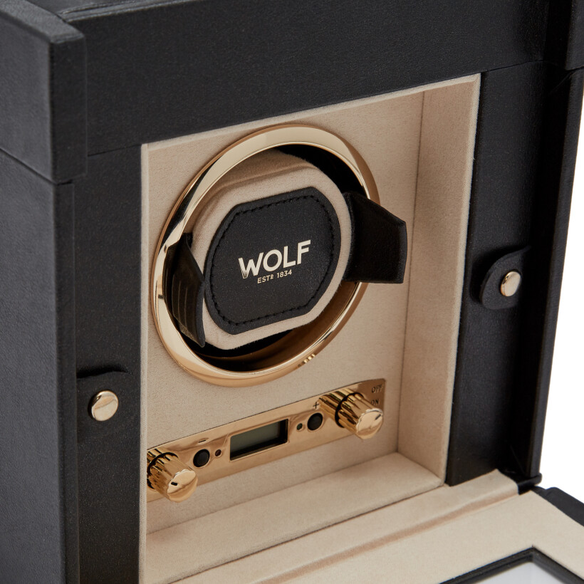 Remontoir pour montre automatique Wolf 1834 Palermo en cuir noir anthracite