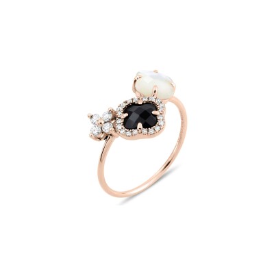 Bague Morganne Bello Bouquet en or rose, onyx, nacre et diamants