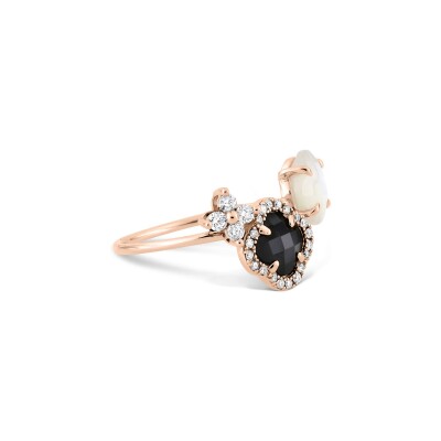 Bague Morganne Bello Bouquet en or rose, onyx, nacre et diamants