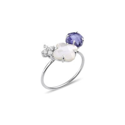 Bague Morganne Bello Bouquet en or blanc, nacre, iolite et diamants