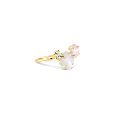 Bague Morganne Bello Bouquet en or jaune, nacre blanche, quartz rose et diamants