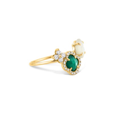 Bague Morganne Bello Bouquet en or jaune, agate verte, nacre et diamants