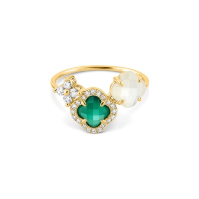 Bague Morganne Bello Bouquet en or jaune, agate verte, nacre et diamants
