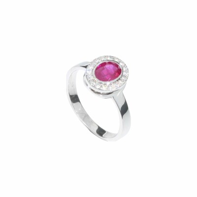 Bague Ovale en or blanc, rubis rose et diamants de 0.22ct