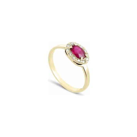 Bague Précieuse et diamant en or jaune, rubis et diamant de 0.1ct