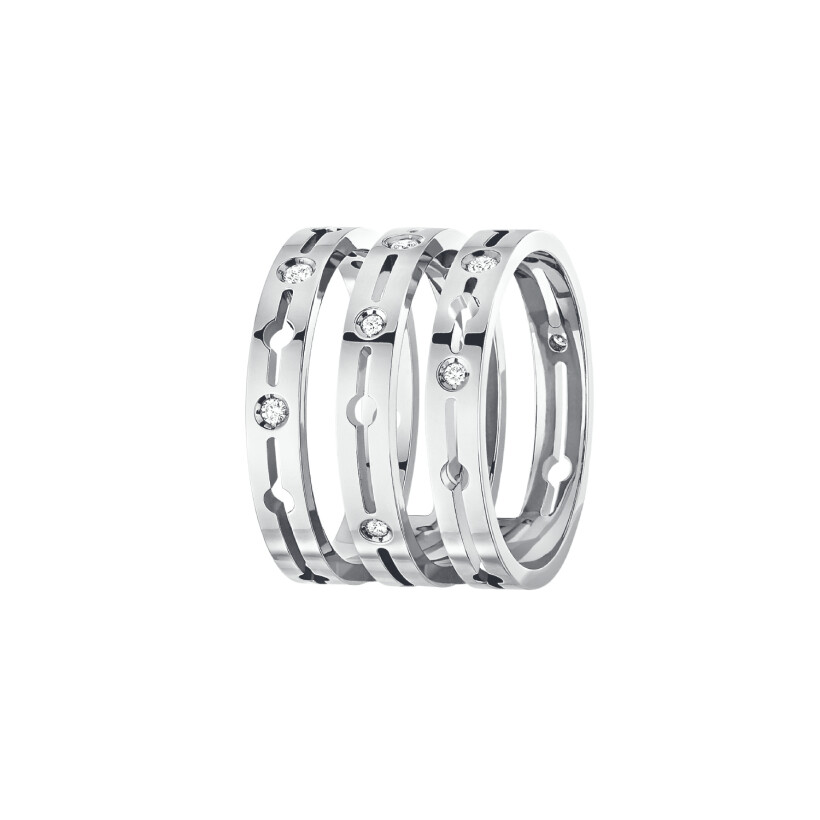 Pulse dinh van 3 row ring, white gold and diamonds