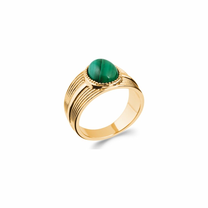 Bague en plaqué or et malachite