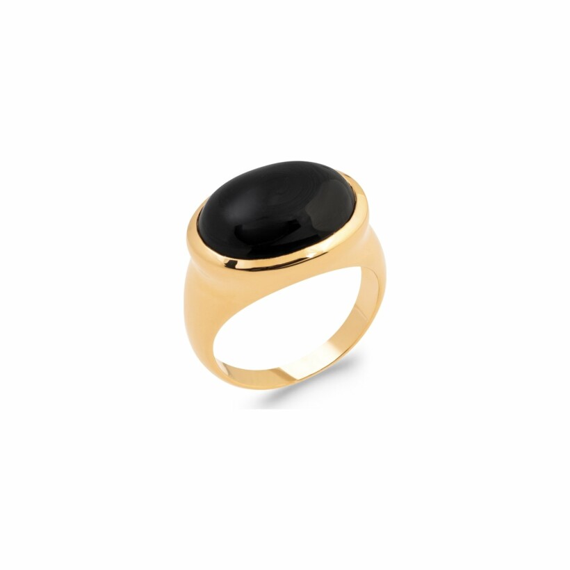 Bague en plaqué or et agate noire