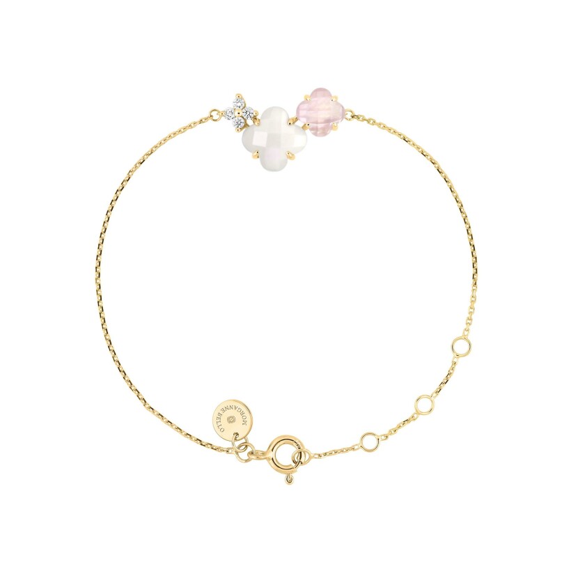 Bracelet Morganne Bello Bouquet en or jaune, nacre blanche, quartz rose et diamants