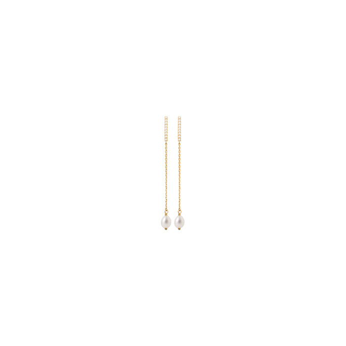 Boucles d'oreilles en plaqué or, perles de culture et oxydes de zirconium