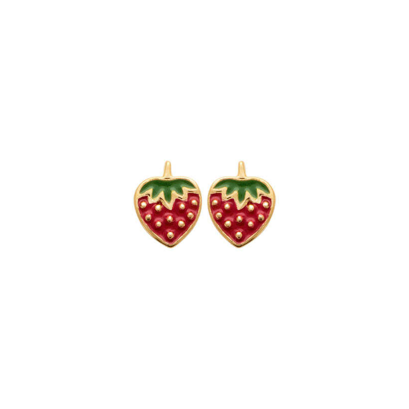 Boucles d'oreilles fraises en plaqué or et laque