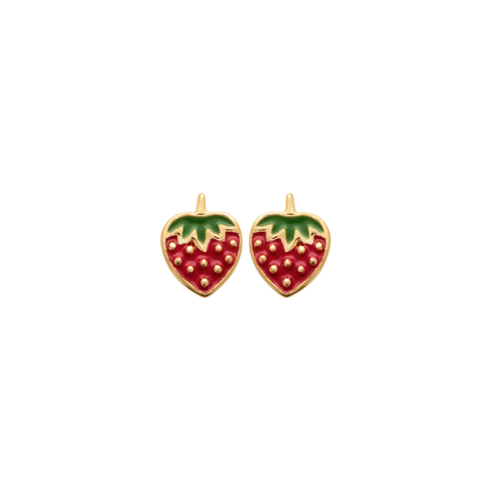 Boucles d'oreilles fraises en plaqué or et laque