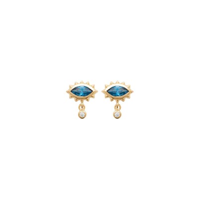 Boucles d'oreilles en plaqué or, oxyde de zirconium et pierre synthétique