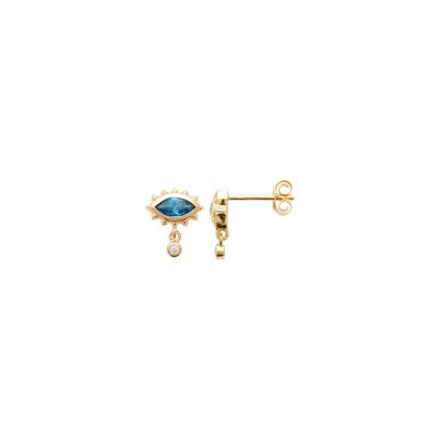 Boucles d'oreilles en plaqué or, oxyde de zirconium et pierre synthétique