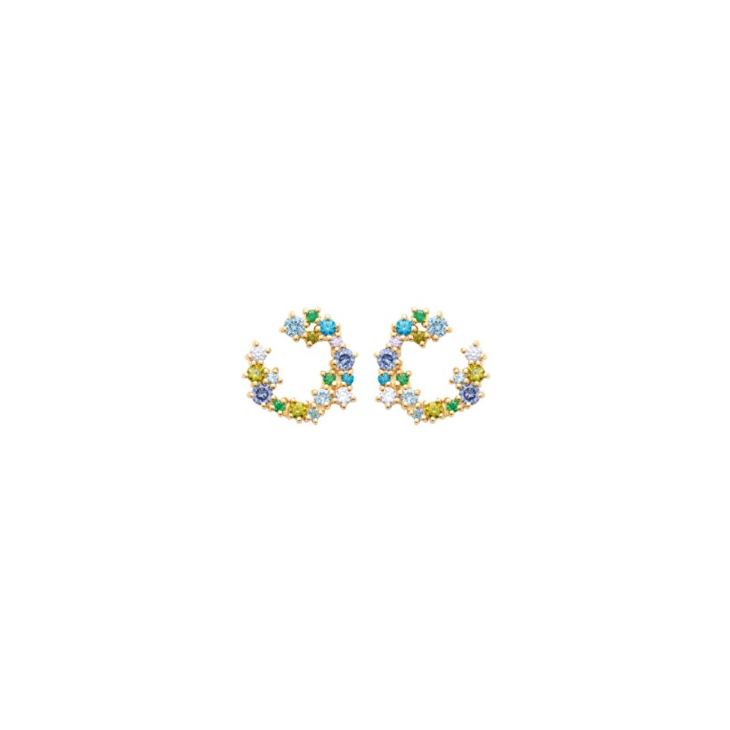 Boucles d'oreilles en plaqué or, oxyde de zirconium et pierres de couleurs