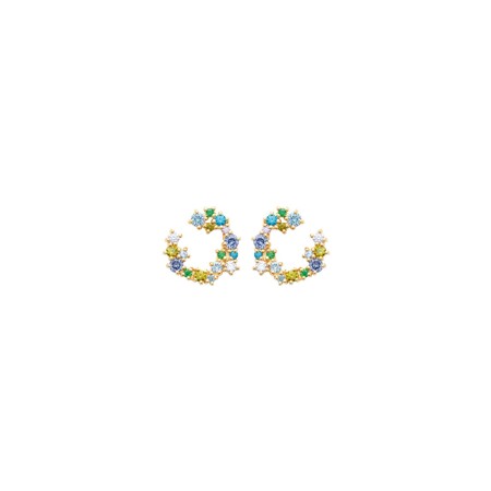 Boucles d'oreilles en plaqué or, oxyde de zirconium et pierres de couleurs