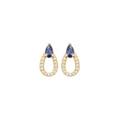 Boucles d'oreilles en plaqué or, oxyde de zirconium et pierre synthétique