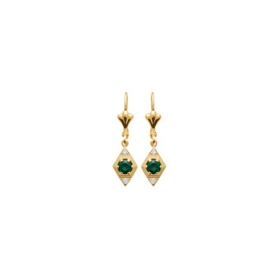 Boucles d'oreilles en plaqué or, oxyde de zirconium et pierre synthétique