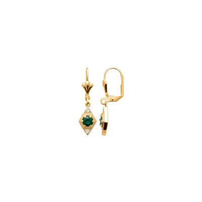 Boucles d'oreilles en plaqué or, oxyde de zirconium et pierre synthétique