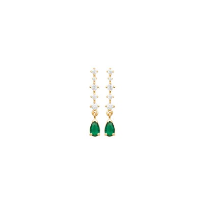 Boucles d'oreilles en plaqué or, oxyde de zirconium et pierre synthétique