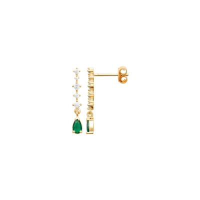 Boucles d'oreilles en plaqué or, oxyde de zirconium et pierre synthétique