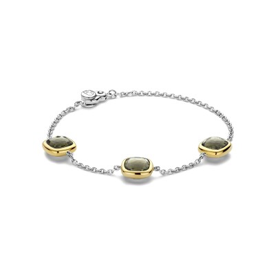 Bracelet Ti Sento en argent doré et pierre syhnthétique kaki