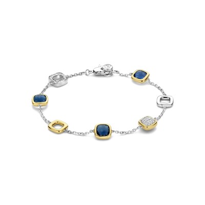 Bracelet Ti Sento en argent doré et cristal synthétique bleu
