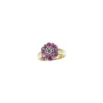 Bague Fleur en or blanc, or jaune, saphirs roses et diamant