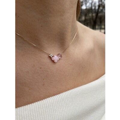 Collier Morganne Bello Bouquet en or rose, opale, quartz rose et diamants