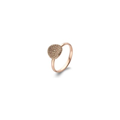 BIGLI Mini Waves-ring in roségoud en bruine diamant