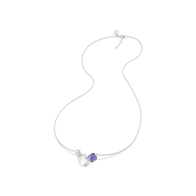 Collier Morganne Bello Bouquet en or blanc, nacre, iolite et diamants