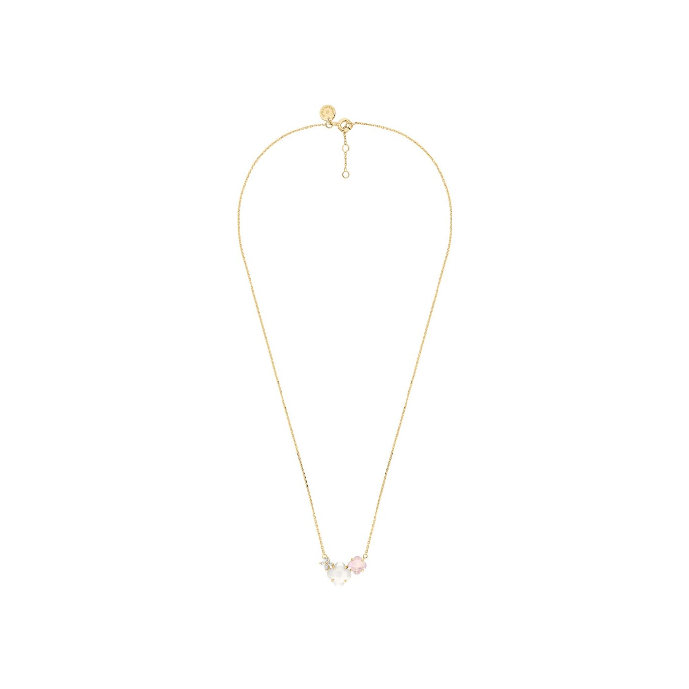 Collier Morganne Bello Bouquet en or jaune, nacre blanche, quartz rose et diamants