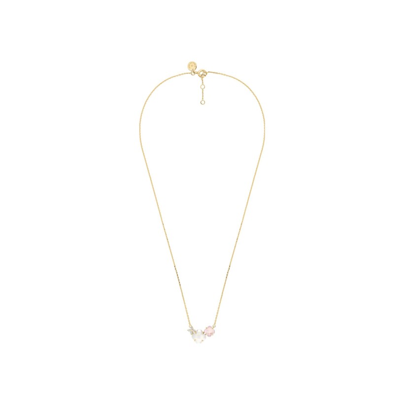 Collier Morganne Bello Bouquet en or jaune, nacre blanche, quartz rose et diamants