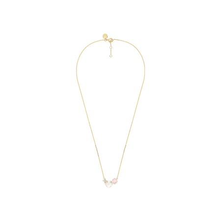 Collier Morganne Bello Bouquet en or jaune, nacre blanche, quartz rose et diamants