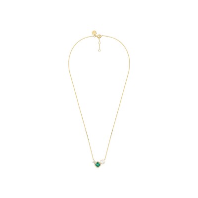 Collier Morganne Bello Bouquet en or jaune, agate verte, nacre et diamants