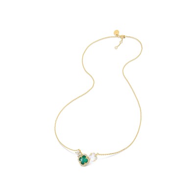 Collier Morganne Bello Bouquet en or jaune, agate verte, nacre et diamants