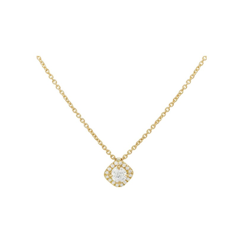 Micropavé certified diamond pendant, yellow gold, cushion cut diamonds