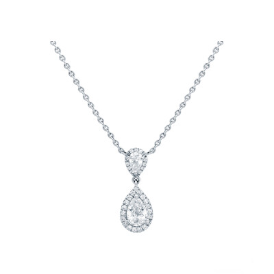 Micropavé pear shaped diamond pendant, white gold, diamonds