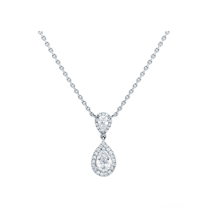 Micropavé pear shaped diamond pendant, white gold, diamonds