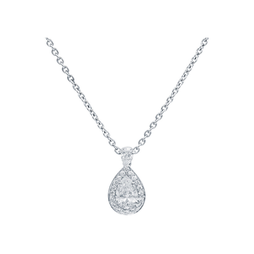 Micropavé certified pear shaped diamonds pendant, white gold, diamonds