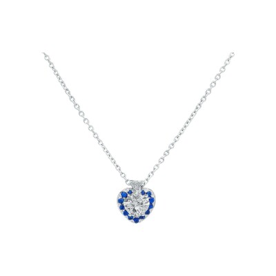 Pendant, white gold, sapphir, heart shaped diamonds