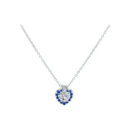 Pendant, white gold, sapphir, heart shaped diamonds