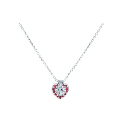 Pendant, white gold, ruby, heart shaped diamonds