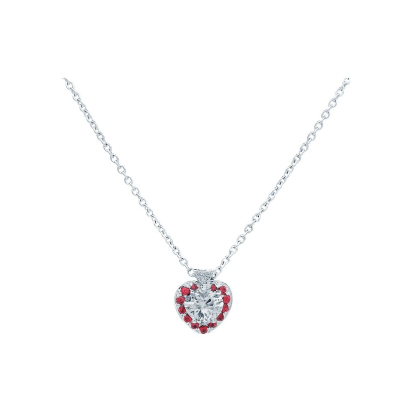 Pendant, white gold, ruby, heart shaped diamonds